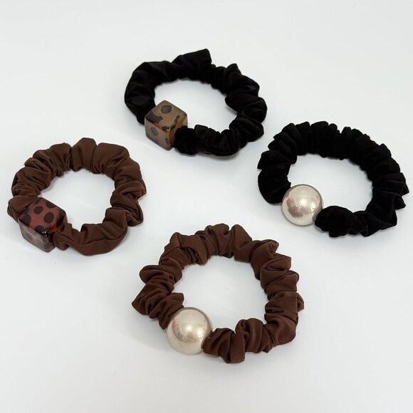 Silk Hair Scrunchies 4-Pack Soft Elegant Faux Pearl Hair Accessories for Women